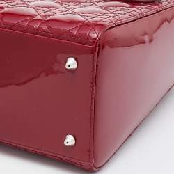 Pre Owned Dior Red Cannage Patent Leather Medium Lady Dior Tote