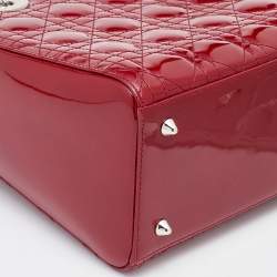 Pre Owned Dior Red Cannage Patent Leather Medium Lady Dior Tote