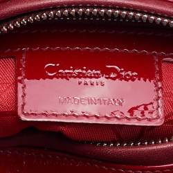 Pre Owned Dior Red Cannage Patent Leather Medium Lady Dior Tote