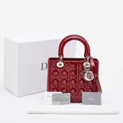 Pre Owned Dior Red Cannage Patent Leather Medium Lady Dior Tote