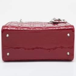 Pre Owned Dior Red Cannage Patent Leather Medium Lady Dior Tote