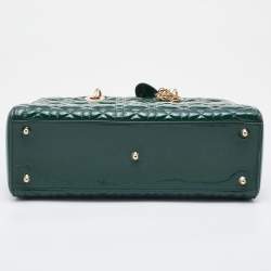 Pre Owned Dior Green Cannage Patent Leather Large Lady Dior Tote