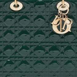 Pre Owned Dior Green Cannage Patent Leather Large Lady Dior Tote
