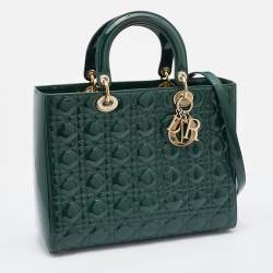 Pre Owned Dior Green Cannage Patent Leather Large Lady Dior Tote