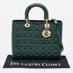Pre Owned Dior Green Cannage Patent Leather Large Lady Dior Tote