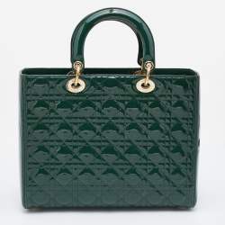 Pre Owned Dior Green Cannage Patent Leather Large Lady Dior Tote
