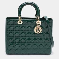 Dior Dark Green Cannage Patent Leather Medium Lady Dior Tote Dior | Tlc