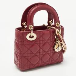 Pre Owned Dior Red Cannage Leather Mini Lady Dior Tote