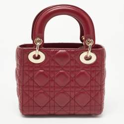 Pre Owned Dior Red Cannage Leather Mini Lady Dior Tote