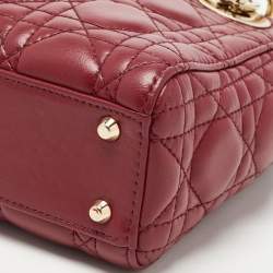 Pre Owned Dior Red Cannage Leather Mini Lady Dior Tote