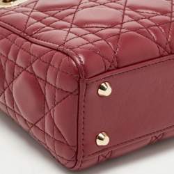 Pre Owned Dior Red Cannage Leather Mini Lady Dior Tote