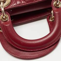 Pre Owned Dior Red Cannage Leather Mini Lady Dior Tote