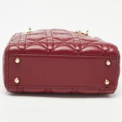 Pre Owned Dior Red Cannage Leather Mini Lady Dior Tote