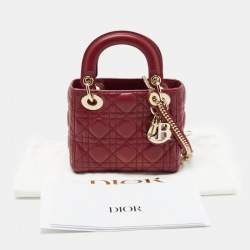 Pre Owned Dior Red Cannage Leather Mini Lady Dior Tote