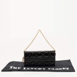 Dior Black Cannage Patent Leather Lady Dior Rendezvous Wallet on Chain