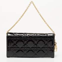 Dior Black Cannage Patent Leather Lady Dior Rendezvous Wallet on Chain