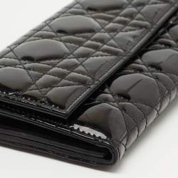 Dior Black Cannage Patent Leather Lady Dior Rendezvous Wallet on Chain
