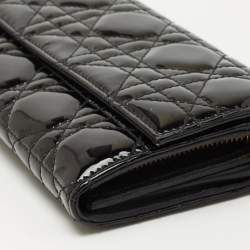 Dior Black Cannage Patent Leather Lady Dior Rendezvous Wallet on Chain