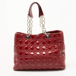 Pre Owned Dior Red Cannage Patent Leather Soft Lady Dior Tote
