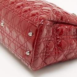 Pre Owned Dior Red Cannage Patent Leather Soft Lady Dior Tote
