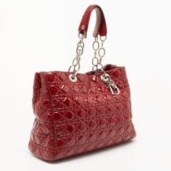 Pre Owned Dior Red Cannage Patent Leather Soft Lady Dior Tote