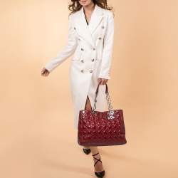 Pre Owned Dior Red Cannage Patent Leather Soft Lady Dior Tote