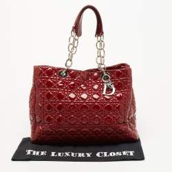 Pre Owned Dior Red Cannage Patent Leather Soft Lady Dior Tote