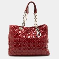 Pre Owned Dior Red Cannage Patent Leather Soft Lady Dior Tote