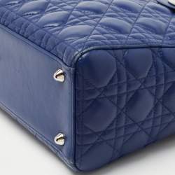Pre Owned Dior Blue Cannage Leather Large Lady Dior Tote