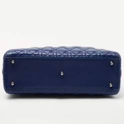 Pre Owned Dior Blue Cannage Leather Large Lady Dior Tote