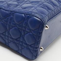 Pre Owned Dior Blue Cannage Leather Large Lady Dior Tote