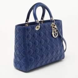 Pre Owned Dior Blue Cannage Leather Large Lady Dior Tote