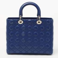 Pre Owned Dior Blue Cannage Leather Large Lady Dior Tote