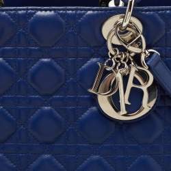 Pre Owned Dior Blue Cannage Leather Large Lady Dior Tote