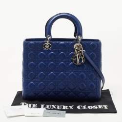 Pre Owned Dior Blue Cannage Leather Large Lady Dior Tote