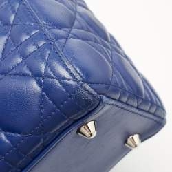 Pre Owned Dior Blue Cannage Leather Large Lady Dior Tote