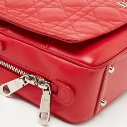 Pre Owned Dior Red Cannage Leather Flap Camera Shoulder Bag