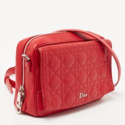 Pre Owned Dior Red Cannage Leather Flap Camera Shoulder Bag
