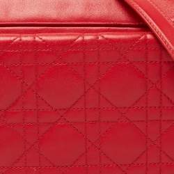 Pre Owned Dior Red Cannage Leather Flap Camera Shoulder Bag