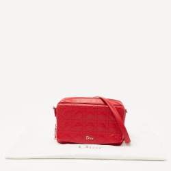 Pre Owned Dior Red Cannage Leather Flap Camera Shoulder Bag
