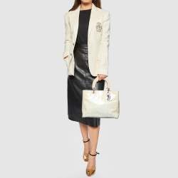 Pre Owned Dior White Cannage Patent Leather Large Lady Dior Tote
