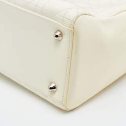 Pre Owned Dior White Cannage Patent Leather Large Lady Dior Tote