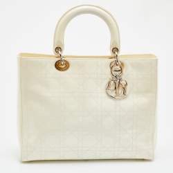 Pre Owned Dior White Cannage Patent Leather Large Lady Dior Tote