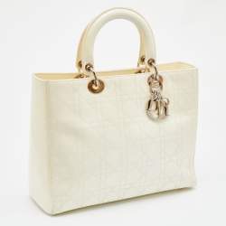 Pre Owned Dior White Cannage Patent Leather Large Lady Dior Tote