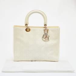 Pre Owned Dior White Cannage Patent Leather Large Lady Dior Tote