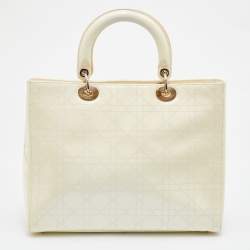 Pre Owned Dior White Cannage Patent Leather Large Lady Dior Tote