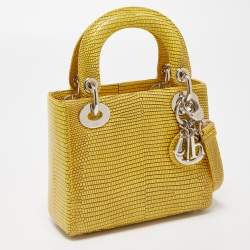 Dior Yellow Lizard Mini Lady Dior Bag