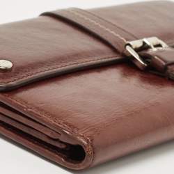 Pre Owned Dior Brown Floral Embroidered Leather Buckle Flap Continental Wallet