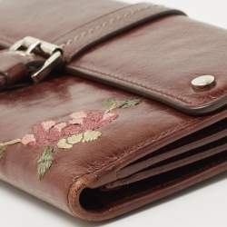 Pre Owned Dior Brown Floral Embroidered Leather Buckle Flap Continental Wallet