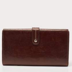 Pre Owned Dior Brown Floral Embroidered Leather Buckle Flap Continental Wallet